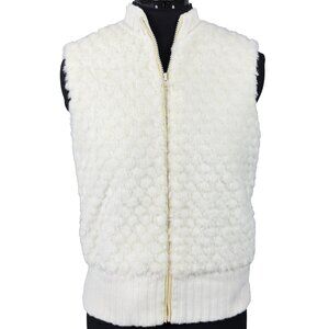 KIM ROGERS Faux Fur Knit Zip Vest Ivory Womens M